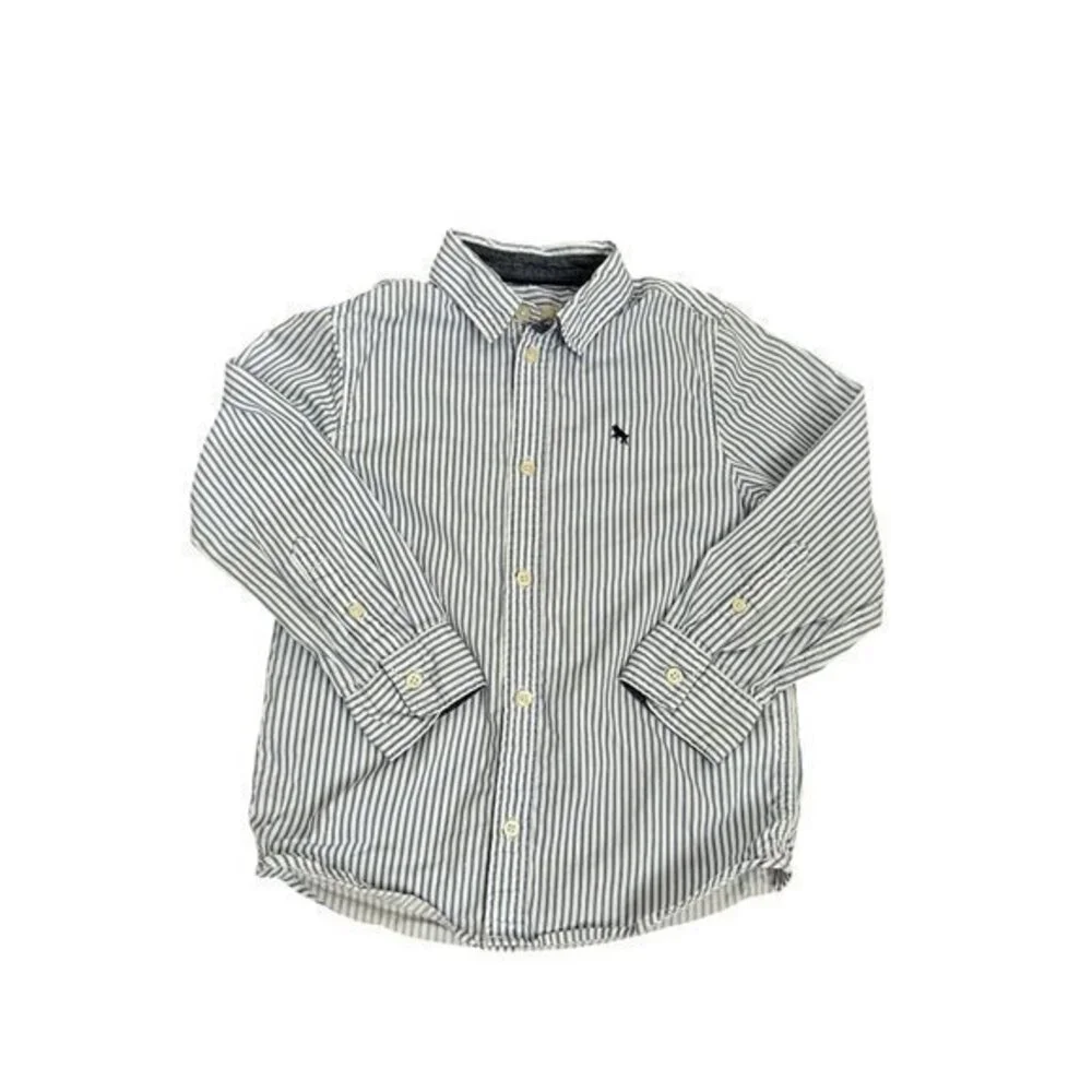 H&M Boys Blue & White Striped Button-Down Shirt Long Sleeve Size 5-6Y 100% Cotto
